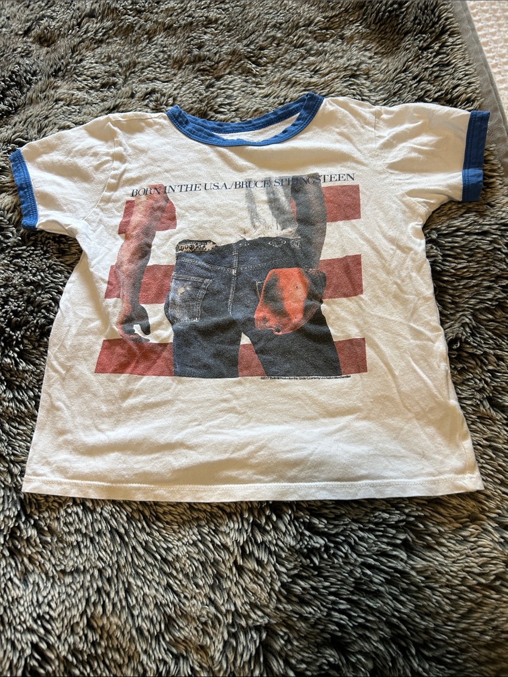 Kids Rowdy Sprout Vintage Bruce Springsteen White Ringer Tee with Blue Trim- 6